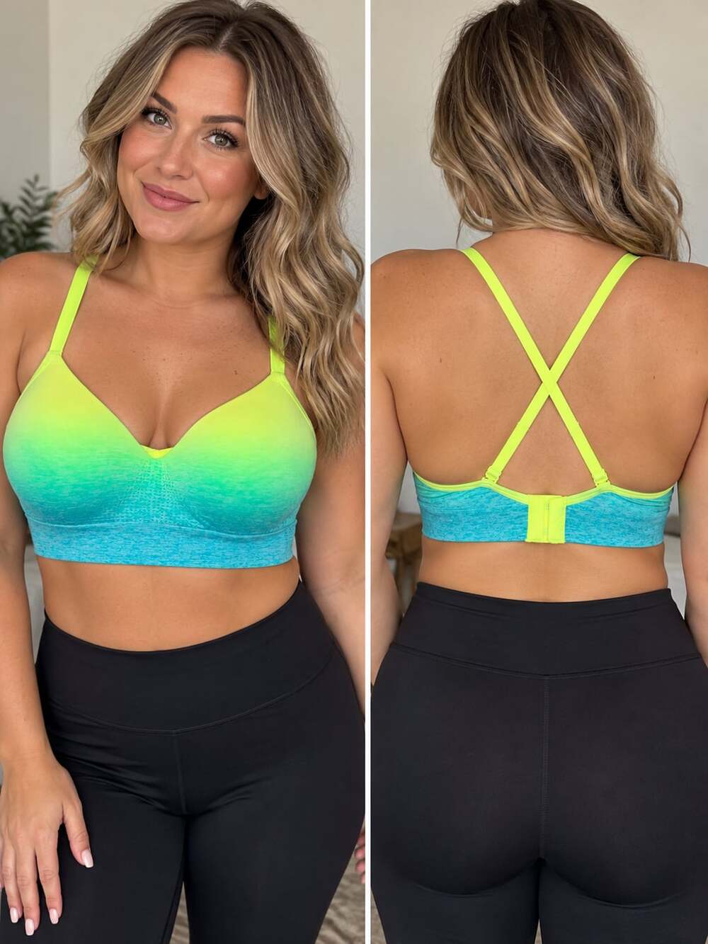 No Boundaries Sports Bra Size XL/XG Ombre Yellow Blue Athletic Crop Top